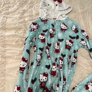 Hello Kitty Aqua and Red Plush Hooded Onesie